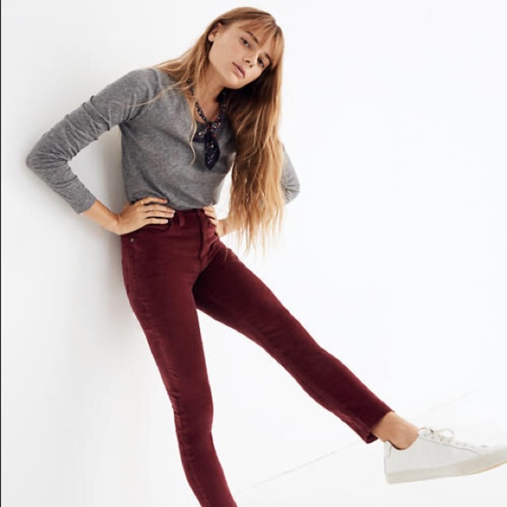 Madewell 10” high rise skinny velvet jeans